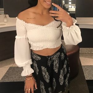 Off the shoulder white shirt
